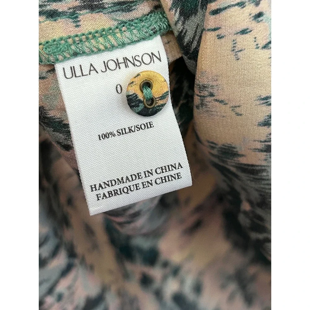 Ulla Johnson Silk Ikat Puff Sleeve Blouse‎ Yellow Teal SS22 Size 0 Feminine